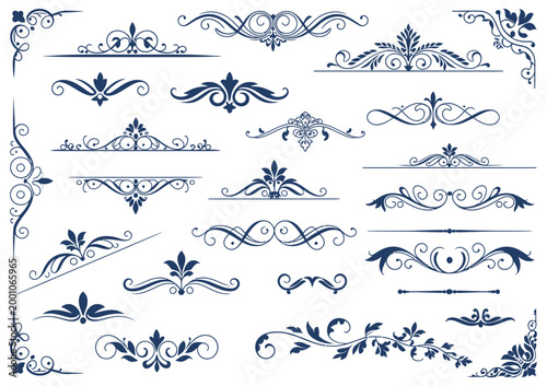 Ornate Vintage Frames and Scroll Elements, Classic Calligraphy Swirls, Elegant Swashes, and Floral Motifs for Wedding Invitations, Greeting Cards, Restaurant Menus, Royal Certificates, Vector Set.