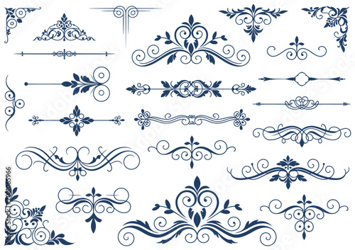 Ornate Vintage Frames and Scroll Elements, Classic Calligraphy Swirls, Elegant Swashes, and Floral Motifs for Wedding Invitations, Greeting Cards, Restaurant Menus, Royal Certificates, Vector Set.