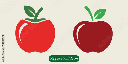 Simple flat apple fruit icon vector healthy food and nature symbol