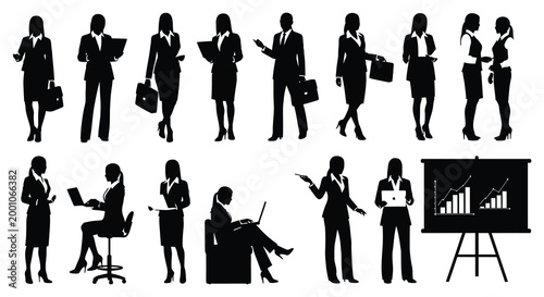 Business professionals silhouette collection diverse group in formal attire for corporate visuals