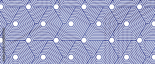 Geometric Blue White Hexagon Concentric Tessellation Pattern vector illustration