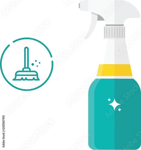 Household cleaning spray bottle and broom icon vector file