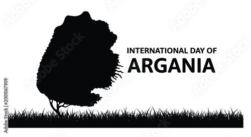 argania tree silhouette with international day text on white background