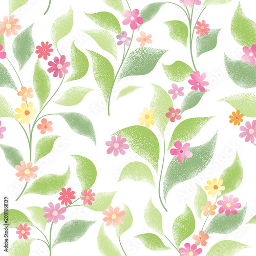 Floral leaf green seamless pattern. Branch with leaves ornamental texture. Flourish nature summer garden textured background