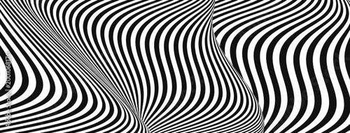 Pattern stripe lenticular with hypnotic psychedelic art for op wave line. Swirly white illusion with optical black wavy for spiral whirl grid. Arrow simple floor with dizzy linework distorted.
