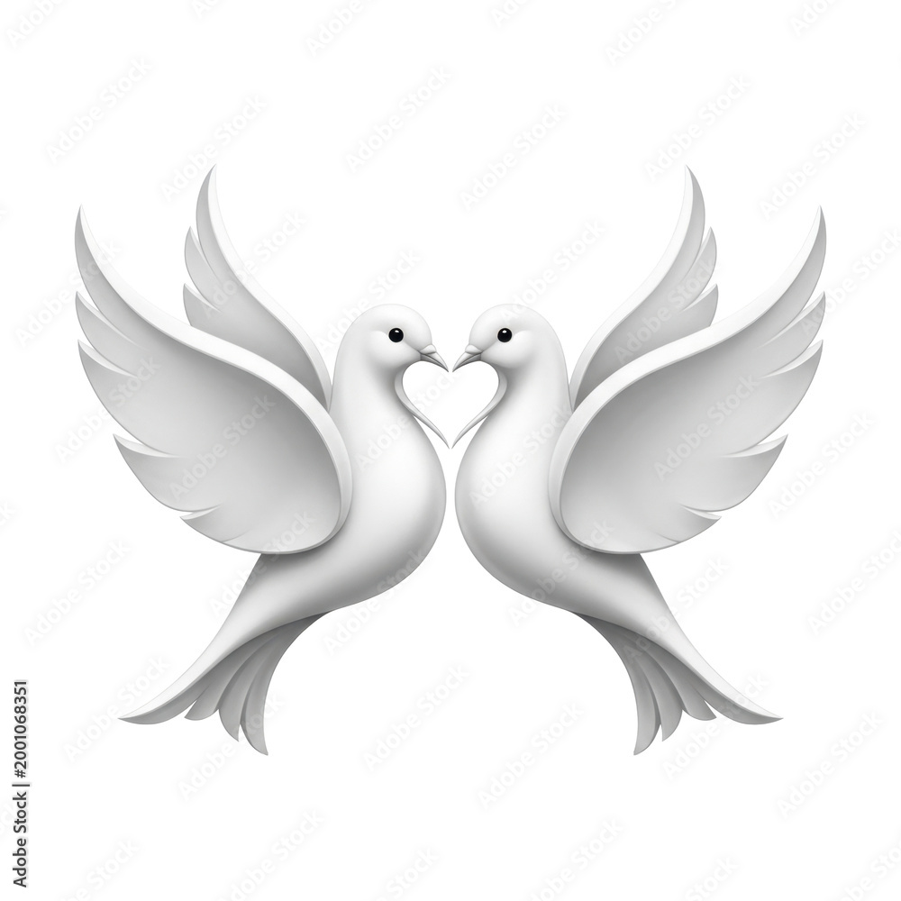 Fototapeta premium Two White Doves Forming Heart Shape