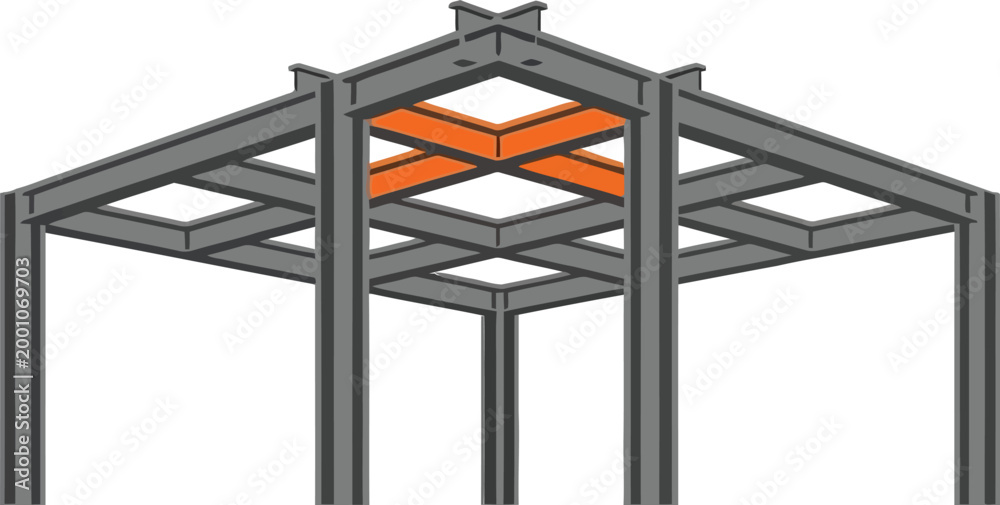 Naklejka premium Steel building frame structure with construction site, construction