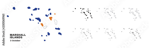 Set of isolated marshall island maps. marshall island flag overlaid with flag proportions. Maps and traveling around the world