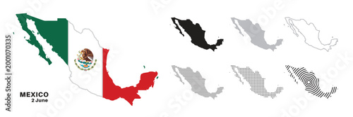 Set of isolated mexico maps. mexico flag overlaid with flag proportions. Maps and traveling around the world