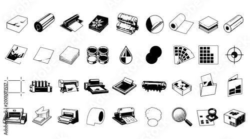 Tableau sur toile Lamination Foil Stamping Print Finishing Icons - 36 Printing Industry Vector Ico