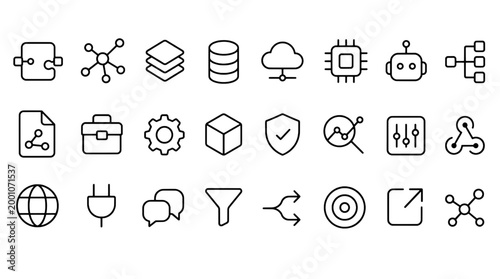 Schilderij op canvas MCP Model Context Protocol AI Integration Icons - 24 Technology Vector Icons for