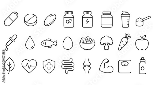 Nutrition Vitamin Supplement Diet Icons - 24 Medical Vector Icons for Healthcare Design