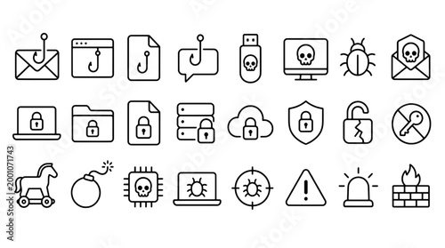 Phishing Malware Ransomware Threat Icons - 24 UI Vector Icons for Web and Mobile
