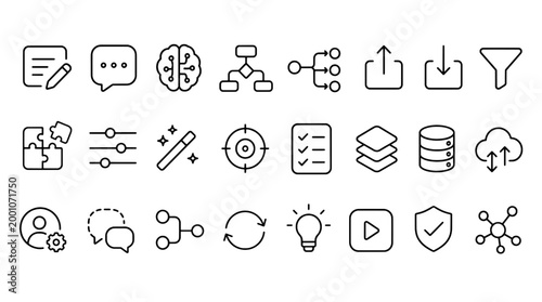 Bild auf Leinwand Prompt Engineering Ai Workflow Icons - 24 UI Vector Icons for Web and Mobile