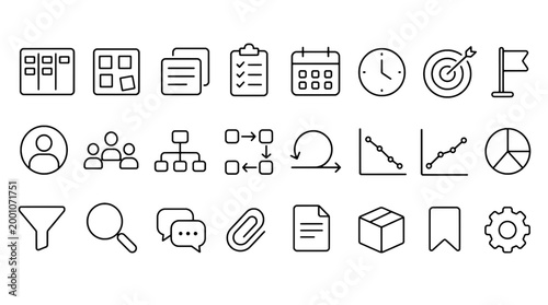 Project Management Kanban Agile Scrum Icons - 24 Business Vector Icons for Web and Mobile