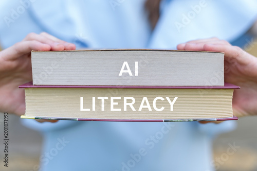 Concept of Ai literacy. Digital knowledge, artificial intelligence understanding and education awareness.