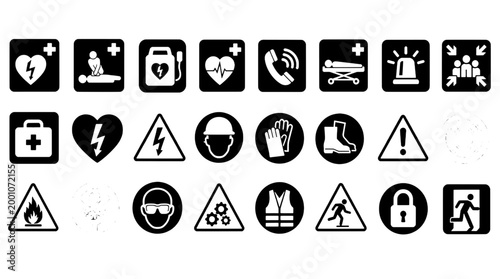 First Aid Aed Defibrillator Emergency Icons - 24 Industrial Safety Vector Icons and Pictograms