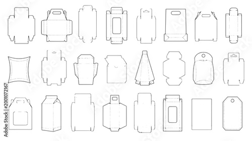 Folding Carton Tuck End Box Template Dieline - 24 Packaging Design Vector Icons and Templates