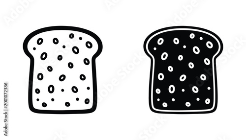Slice of bread with holes icon line art and solid black for food concepts