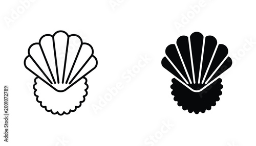Stylized seashell outline and filled silhouette vector graphic isolated on white background