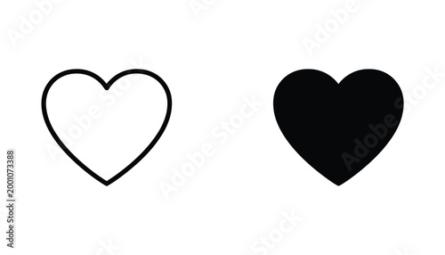 Heart shape outline and solid silhouette vector icon isolated on white background
