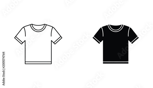 T-shirt outline and solid black silhouette vector graphic for apparel design or fashion mockup