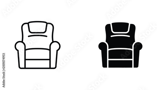Comfortable armchair furniture icon set in outline and solid styles for interior design and home decor