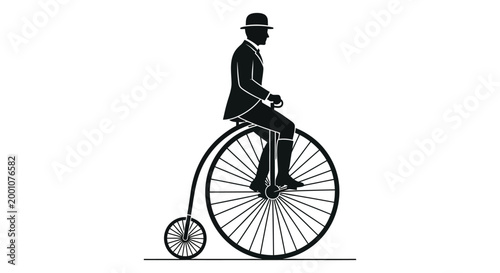 Vintage silhouette a gentleman rides a classic penny farthing bicycle evoking nostalgia