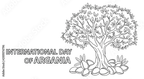 argania tree line drawing with international day text high quality professional