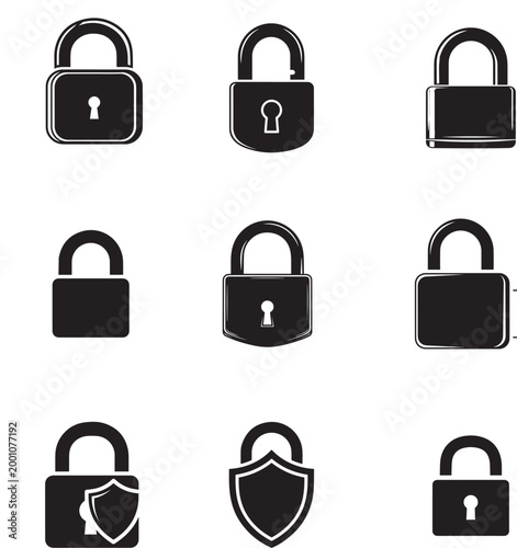 Set of lock and padlock icon security protection design