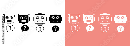 Robot faces illustration a split design of black and coral robots