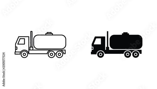 Tanker truck icon outline and solid black version representing transport vehicle vector graphic