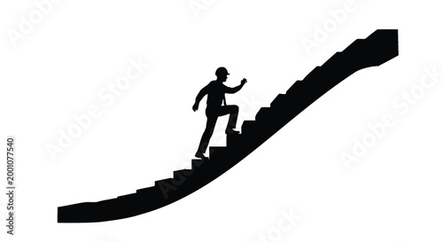 Silhouette vector illustration of an industrial worker climbing a staircase to reach their professional career goals