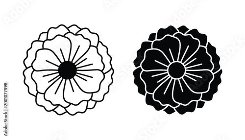 Flower blossom outline and silhouette icons representing nature beauty and floral design graphic design elements