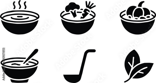 soup bowl icon set vector food and cooking symbols