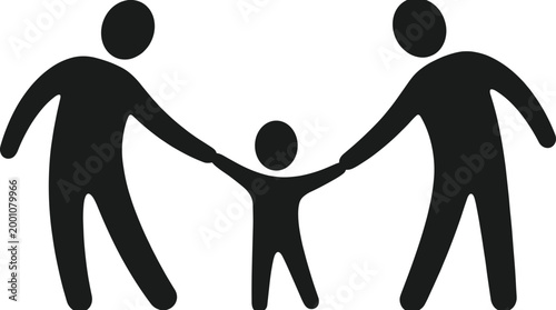 Happy Family Silhouette Holding Hands Together, Parents and Child Unity Vector Icon for Love, Relationship, Support, Inclusion, and Childhood Protection.