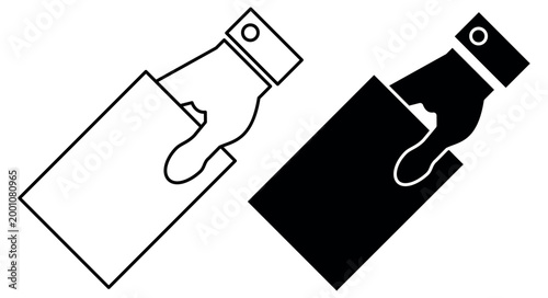 Hand placing card minimalist icon pair vector