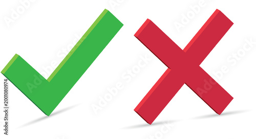 Green checkmark and red cross 3D icons vector