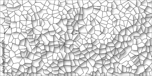 Detailed Voronoi Tessellation with Black Lines and Soft Shadows on White Background Abstract Geometric Network Design
