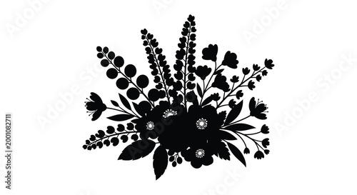 Elegant floral silhouette a black and white botanical arrangement with delicate details