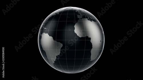 Planet Earth rotates on a black background. 4K smooth looping animation.