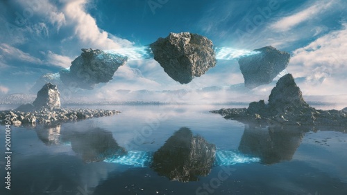 Floating Rocks Over Calm Water Reflection