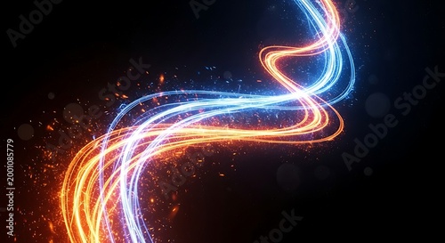 Dynamic light trails a vibrant abstract display of orange and blue energy