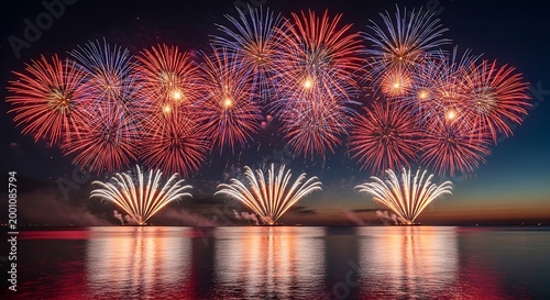 Spectacular fireworks display illuminates the night sky with vibrant colors and patterns