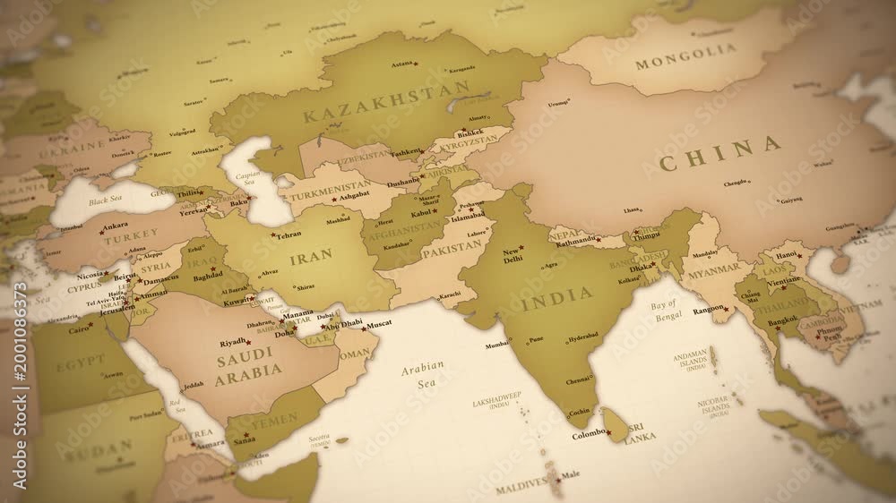 Asia and Middle East Political Map with Countries, Borders and Major ...