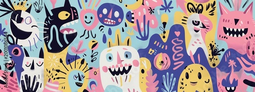 Whimsical Monster Mural: A vibrant and imaginative mural bursts with a delightful array of colorful monsters, creatures, and fantastical elements.