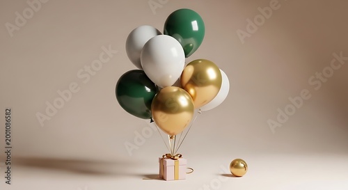 Elegant balloon arrangement a festive display of gold green and white balloons