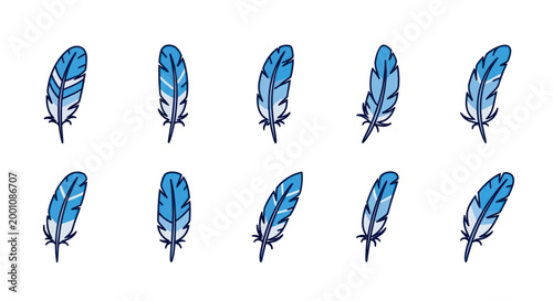 Cartoon blue feathers on white background