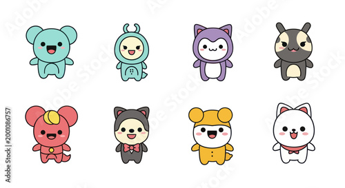 Cartoon characters set colorful and cute designs