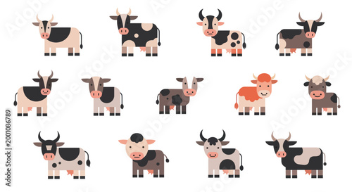Cartoon cows diverse vector illustration set
